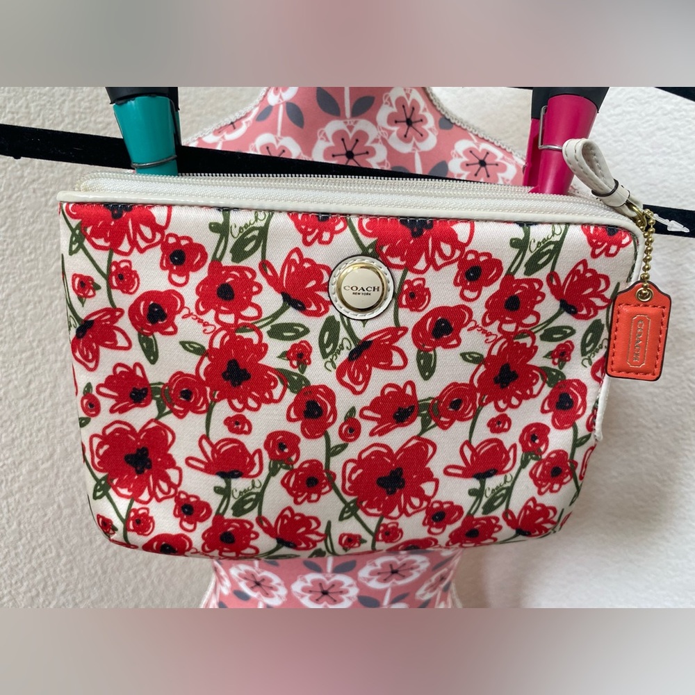 Coach Red and White Floral Cosmetic Bag